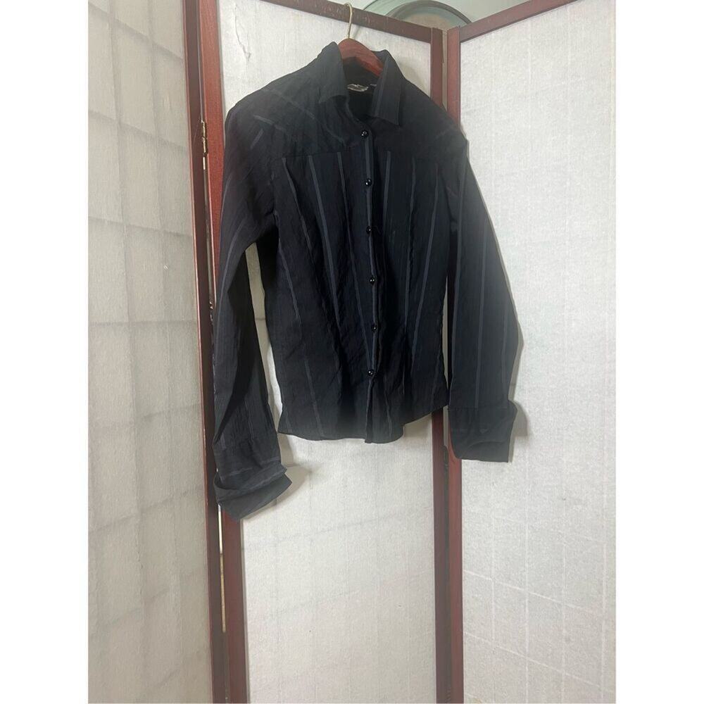 Harley Davidson Womens Black Striped French Cuff‎ Button-Up Shirt Size Small